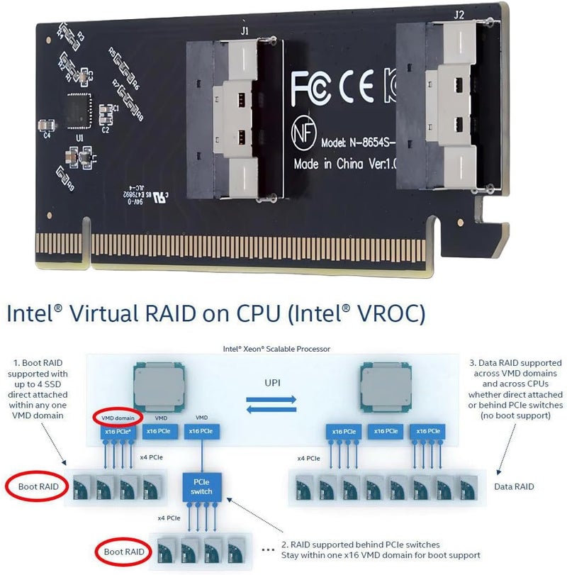 CY Low Profile Slimline Dual SFF-8654 8X 74Pin to Detachable PCIE 16X Express 3.0 PCIE4.0 Raid Card VROC Raid0 Hyper Adapter - Image 3